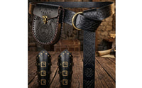 3 Pieces Renaissance Accessories Belt with Pouch and Bracers Medieval Costume Accessory Ensemble Vintage-Vintage-Themed Cosplay Battle Gear