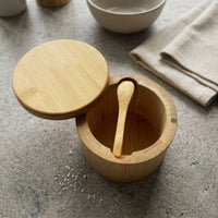 Natural Bamboo Seasoning Jar with Spoon Tabletop Bamboo Seasoning Box with Lid Compact Seasoning Box with Spoon Wooden for Home Cooks, Minimalists, Kitchen, Dining Table
