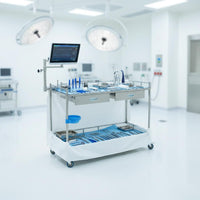 Locking Wheels Hospital Treatment Trolley Quiet Casters Stainless Steel Medical Mobile Trolley Safety Guardrails 2-Tier Laboratory Trolley Easy Assembly for Laboratory
