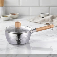 Stainless Steel Saucepan with Glass Lid Hammered Snow Pan Induction Compatible Saucepan with Lid Food-Grade for Singles