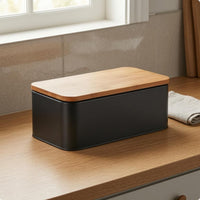 Wood Lid Bread Box Rounded Corners Bread Storage Box Galvanized Iron