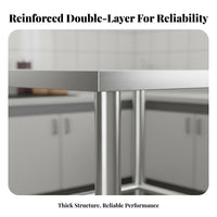 Stainless Steel Work Table High Load Capacity Commercial Food Prep Table Reinforced Structure for Caterers, Restaurant Hotel, Cafeteria, Workshop