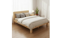 Fir Wood Slatted Bed Economy Model Solid Wood Bed Frame Reinforced Support Bedstead for Rental Apartment, Dorm Room