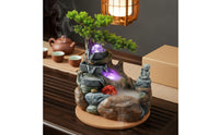 Ideal Gift Circulating Water Desk Feature Miniature Landscape Rockery Waterfall Fountain Air Humidifier LED Rockery Water Fountain Hand-Painted for Business Owners, Office, Living Room, Entryway
