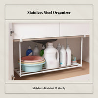 Bathroom Storage Rack, Stainless Steel Wash Basin Organizer, Layered Shelf, Fixed Frame, Anti-Tip