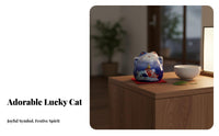 Ceramic Prosperity Cat Chinese Design Lucky Cat Ornament Good Luck Charm Welcoming Cat Statue for Business Owners, Homeowners, Desktop, Home