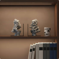 Stone Bookends Chinese-Style Desktop Ornaments Black Metal Base Home Decoration for Desk