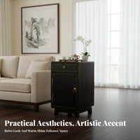 Colored Lacquer Finish Chinese design Storage Trunk Vintage Look Single-Door Nightstand Multifunctional Design Bedside Table Handmade for Interior Decorators, Apartment Dwellers, Homeowners, Living Room, Bedroom, Hallway, Entryway