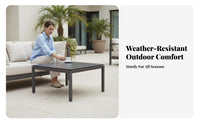 All-Weather L-Shaped Sectional with Table Waterproof Cushions Modular Rope-Back Sectional Set Water Resistant Outdoor Furnishing Woven Accents for Hospitality Businesses, Commercial Property Managers, Patio, Balcony, Terrace, Backyard