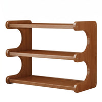 Warm Brown Finish Tabletop Cup Rack Sturdy Bamboo Mug Rack Compact Bamboo Shelf Unobstructed Design
