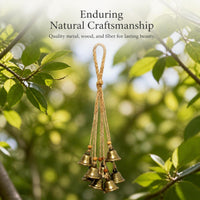 Woven Rattan Hoop Wind Chime with Bells for Garden Patio Home Decor