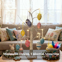 Lighted Easter Ornament Tree LED Lights Lighted Birch Tree with Hanging Eggs Spring Decor Tabletop Centerpiece for Home Stylists, Families