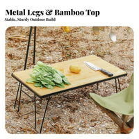 Foldable Mesh Camp Table with Bamboo Top Multifunctional Camping Furniture Detachable surface panel Outdoor Gear Easy Assembly for outdoorkers, RV Owners, Families, outdoor, Barbecue, Beach, returnyard