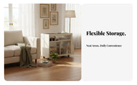Solid Wood Frame Mobile Sofa Side Cabinet Sintered Stone Top Rolling End Table Retro Design Rolling Side Table Easy to Move for Apartment Dwellers, Homeowners, Office Workers, Bedroom, Small Areas, Study