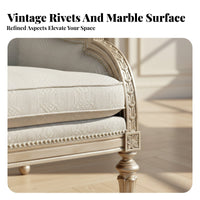 Plush Fabric Upholstery Carved Frame Three-Seater Sofa Sturdy framework Seating Set Vintage design Household Furniture for Homeowners, Interior Designers, New Movers, Living Room, Villa, Reception Hall, Apartment