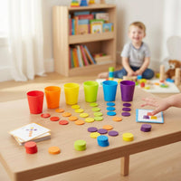 Concentration Training Stacking Cups and Discs Game Early Education Color Sorting Cup Set Hand-Eye Coordination Child-Centered Color Matching Toy Logical Thinking for Preschoolers, Toddlers, Kids, Kindergarten, Classroom