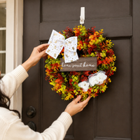 40cm Multicolour Eucalyptus Door Wreath, Artificial Wreath for Front Door, Indoor Outdoor All Year Home Decor