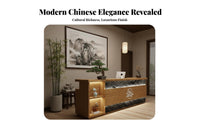 Chinese Design Reception Desk Designer Model Commercial Checkout Counter Shipped Fully Assembled Wood and Stone Cashier Counter for Restaurant