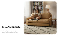 Retro aesthetic Brown Two-Seater Loveseat Down Feather Filling Living Room Furniture Nordic Design Couch Japanese Inspired for Apartment Dwellers, partners, Homeowners, Lounge Area, Bedroom, Study, Office