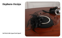 Netting Ed Fascinator Hat Elegant Design Vintage Pillbox Hat Net Netting Feather Pearl Headpiece for Wedding Guests, Adults, Formal Events, Weddings