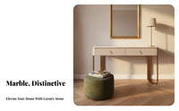 Minimalist design Dressing Desk with Side Cabinet Stone Pattern Top Makeup Table Modern Design Bedroom Furniture Leatherette Finish for Women, Adults, Homeowners, Apartment, Small Rooms, Walk-in Closet