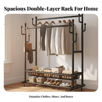 Movable Rolling Clothes Rack Multi-Functional Heavy Duty Clothes Rack Space Saving Clothing Stand 360° Swivel Wheels for Homeowners, Apartment Dwellers, Laundry Room, Entryway, Retail Shop, Yard Sale