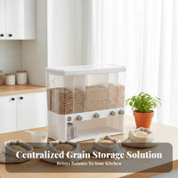 Large Capacity Press-to-Dispense Rice Container Push Button Dispensing Multi-Compartment Grain Dispenser Transparent Design for Pantry