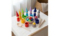 Hand-Eye Coordination Ball and Cup Game Fine Movement Skill Development Color Sorting Toy Natural Wood for Preschoolers, Toddlers