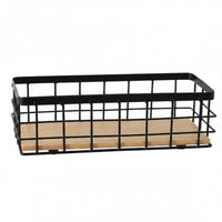 Multipurpose Wall Mounted Basket Minimalist Design Metal Basket Wood Base Grid Design Rectangular Organizer Bin for Kitchen, Bathroom, Office, Entryway