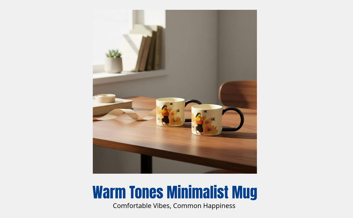Vintage Artistic Ceramic Mug, Cartoon Design, Office & Home Gift for Women