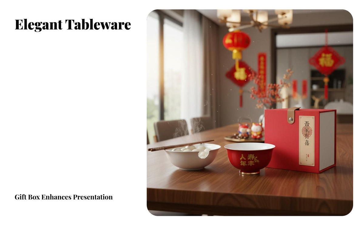 Red Ceramic Bowl Set, Longevity Blessing, Festive Tableware, Soup & Rice Bowl, Gift