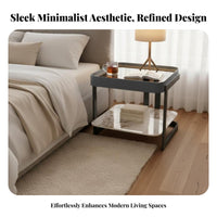 Modern Design Square Pedestal Table Minimalist Aesthetic 2-Tier Square Table Light Luxury aesthetic Nightstand Space-Saving for Homeowners, Apartment Dwellers, Interior Designers, Living Room, Bedroom, Small Spaces, Entryway