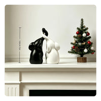 Set of 2 Intertwined Elephant Statue Black and White Loving Elephant Statue Matte Finish Couple Figurine Smooth