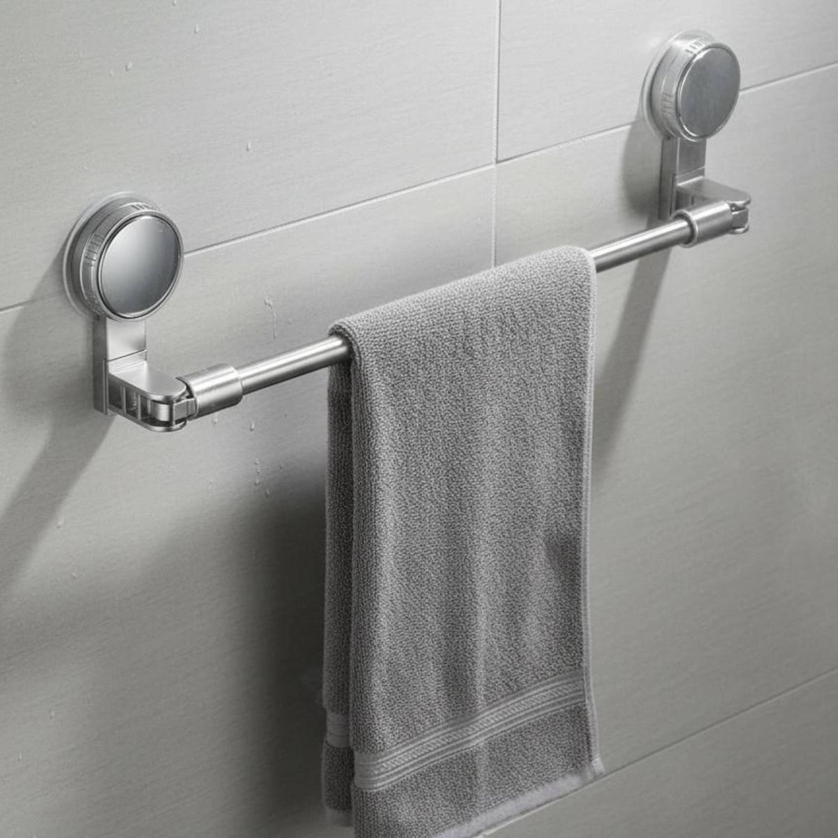 Suction Cup Towel Rack Space Saving Extendable Towel Bar Waterproof No-Tools Required Washroom Shelf for Renters, Shower, Kitchen