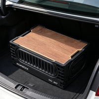 Wood-Grain Car Trunk Storage Box Black Foldable Storage Box Plastic Lidded Bin Portable