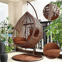Rattan Wicker Hanging Egg Chair Teardrop Wicker Hanging Egg Chair Enclosed Furniture for Balcony, Living Room, Reading Corner