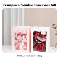 10 Pieces Flower Bouquet Bag Convenient Handles Clear Window Gift Bag Elegant Design Florist Bouquet Carrier for Valentine's Day, Weddings, Birthdays