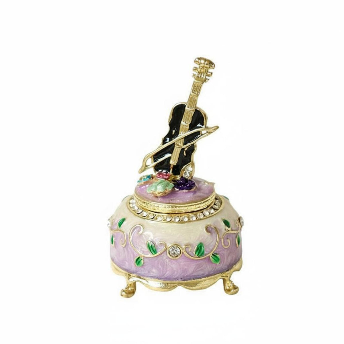 Enameled Finish Violin Jewelry Box Rhinestone Accents Violin Themed Jewelry Box Vintage Design for Music Lovers, Women