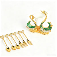 Gold-Tone Swan Utensil Holder Ornate Swan Holder with Cup Insert Jeweled for Hosts