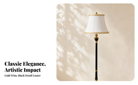 Gold Trim Miniature Dollhouse Floor Lamp Black and White 1:12 Scale Floor Lamp