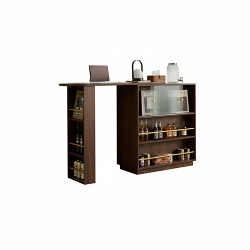 1 Piece Extendable Bar Table Cabinet Retractable Sideboard Sintered Stone Top Fluted Glass Storage Suitable for Entertainers Adults Living Room Divider Kitchen Home Decoration