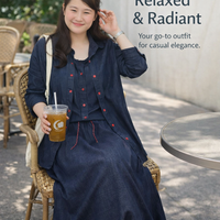 Long Skirt Denim Two Piece Set with Button Front Cardigan for Casual Wear, Stretch Spandex Blend with Pleated Details