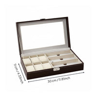 Watch and Glasses Storage Box Soft Cushioned Slots 6 Slot Watch Display Case Clear View Lid PU Leather Jewelry Organizer for Closet