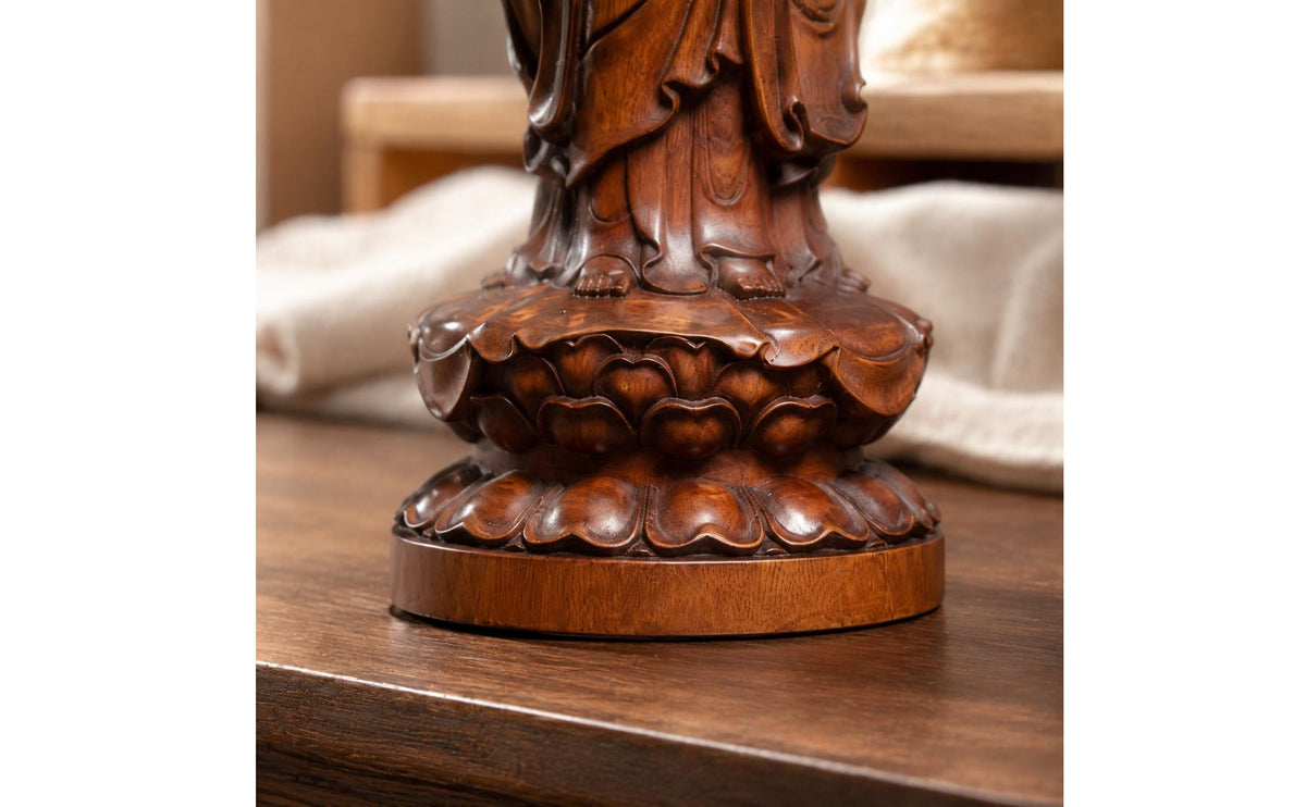 Hand Carved Buddha Statue Aged Finish Carved Buddha Statue Intricate Details Religious Decor for Collectors, Buddhists, Meditation Room
