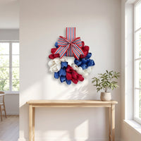 Artificial Patriotic Blossom Wreath Hanging Patriotic Wreath Reusable Door Decor with Flowers Indoor Outdoor for Wall, Entryway