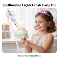 2 Pieces Rhinestsingle Accents Light-up Princess Accessory Set Shimmering Design Light-up Tiara and Wand Set Heart-Shaped Jewels Costume Prop for Girls, Childs, Toddlers, Birthday Party, Parties, Cosplay, Halloween