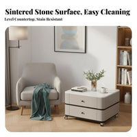 Movable with casters Wheeled Twotier Square Table Modern Minimalist Design 2-Tier Square Table Creamy off-white Finish Household Furniture Space-Saving for Apartment Dwellers, Homeowners, Students, Living Room, Lounge Area, Bedroom, Entryway
