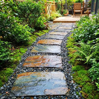 Irregular Stepping Stones Garden, Multi-Color Stone Slabs for Garden Pathways, Weather Resistant Outdoor Paving, Slip Resistant Lawn Stepping Stones