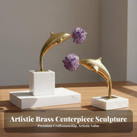 Brass Dolphin Figurine Elegant Design Brass Dolphin Ornament Fine Detailing Marine Animal Figurine for Office Workers, Adults, Desk, Shelf, Bookshelf