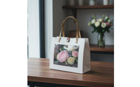 Clear Window Gift Bag DIY Friendly Paper Tote Bag with Handles Foldable Transparent Window Tote for Florists, Parties